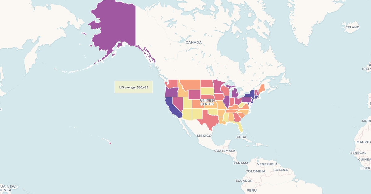 United states avg teacher salary Map