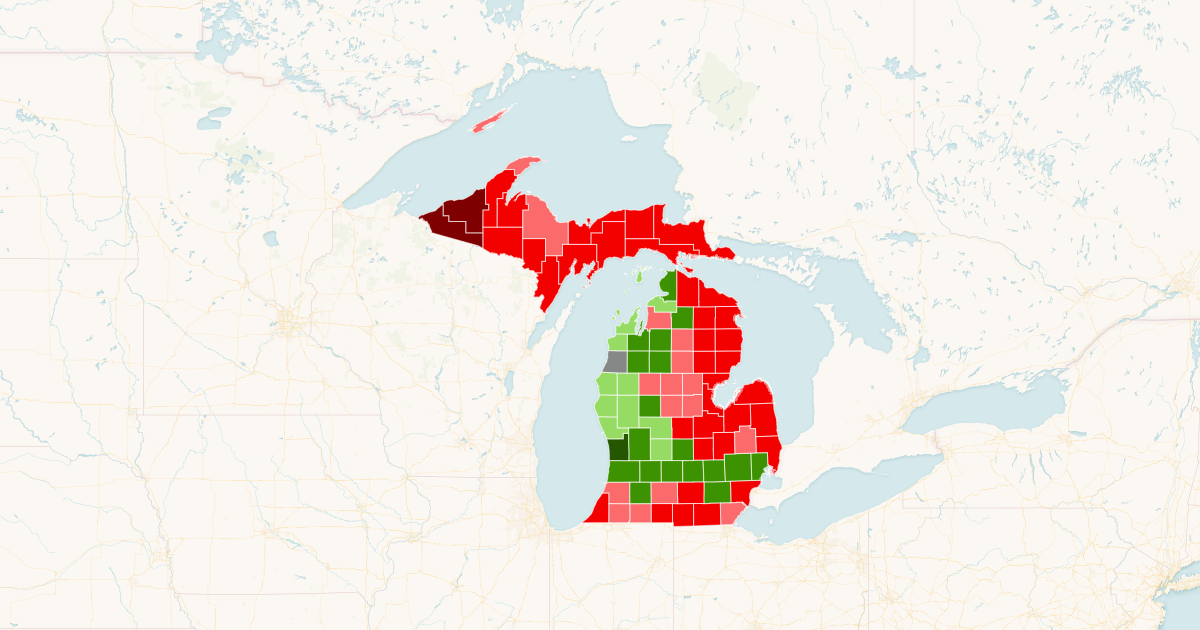 Michigan census Population change 201020